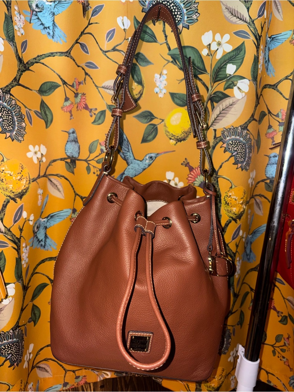 Dooney and Bourke Sorrento Brown Drawstring Bucket Bag